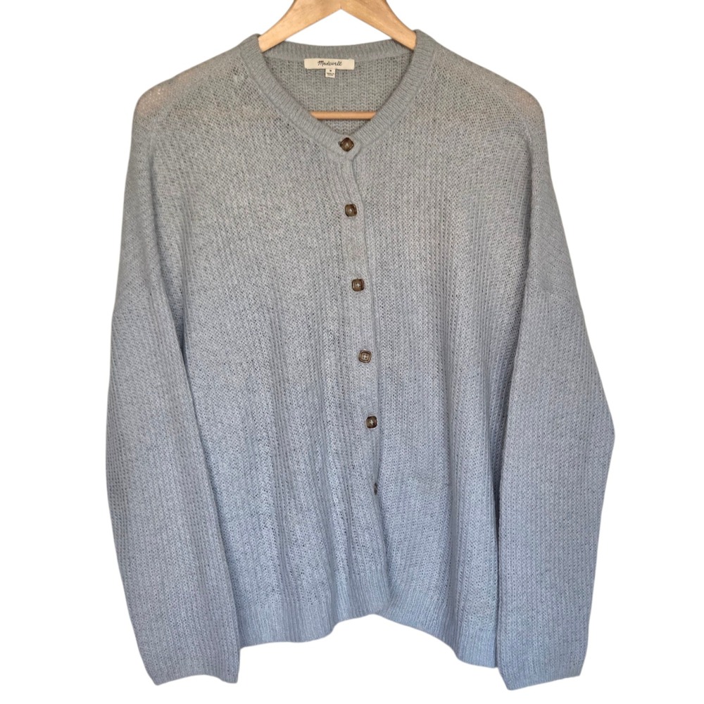 Madewell Bellaire Cardigan Sweater Light Blue Oversized Knit Size M Academia